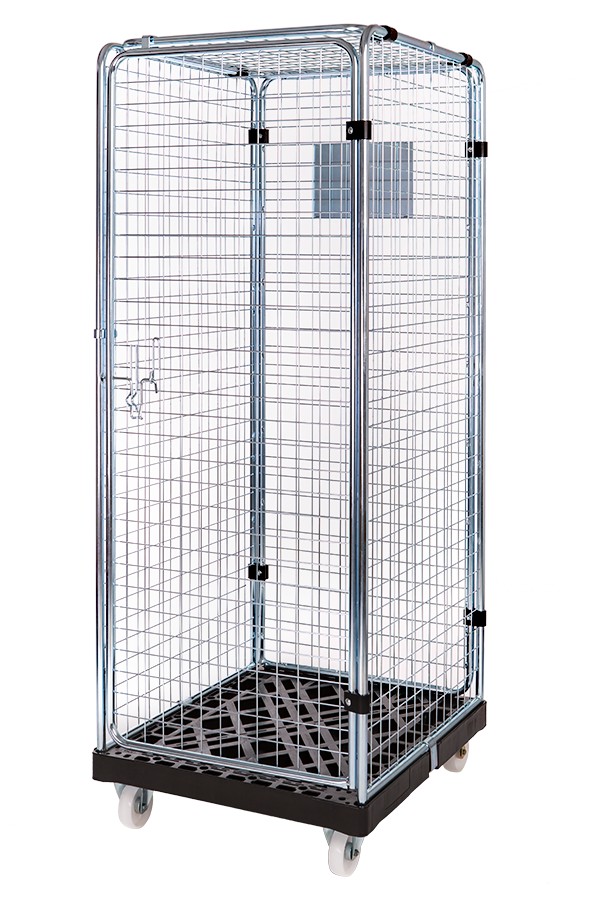 Anti-Diebstahl-Rollbehälter SAFE, verzinkt 5-seitig geschlossen Kunststoffrollpalette720x815 mm, Nutzhöhe 1640 mm 500 kg Tragkraft
