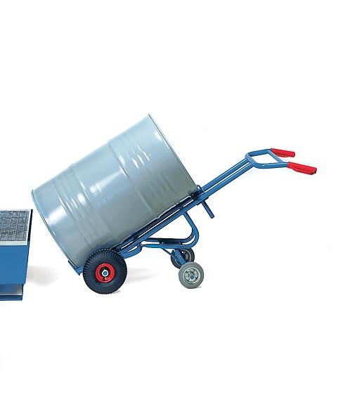 Fasskarren 2-fach Stützlenkrolle für 200-Liter Fässer mit Rand, 300 kg Tragkraft, Luft-Bereifung