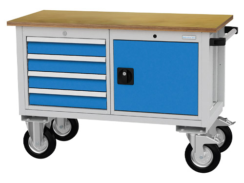04_12_92_B_H Mobile Werkbank 1200x540x820 mm, 500 kg Tragkraft, 4 Schubladen, 1 Flügeltür, fahrbar