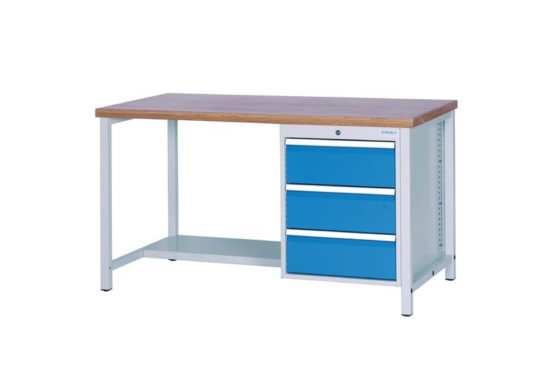 Werkbank_Tragkraft_1200_kg_Breite_1500_mm_03_14_14VA Kastenwerkbank 1500x750x859 mm, mit 1 Ablage, 3 Schubladen, 1000 kg Tragkraft, 72 Stunden Lieferung