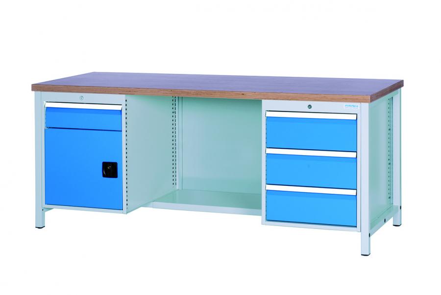 Werkbank 2000x750 859 mm, 1 Stahlfach, 4 Schubladen,  1000 kg Tragkraft, 72 Stunden Lieferung