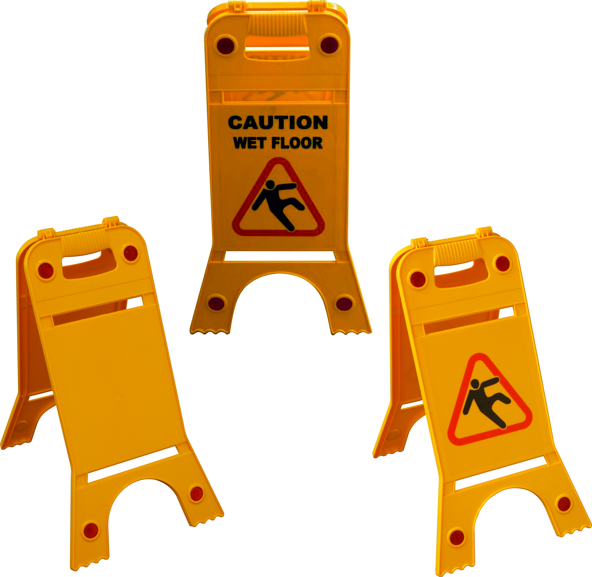 Warnaufsteller "CAUTION WET FLOOR"  mit roten Reflektoren Höhe 620 mm signalgelb 2 Stück im Set