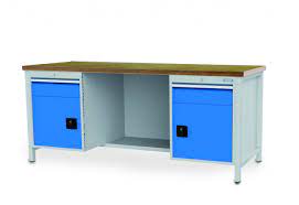 03-19-22VA Werkbank 2000x750x859 mm, 2 Schubladen, 2 Stahlschränke, 1000 kg Tragkraft, geschlossene Rückwand