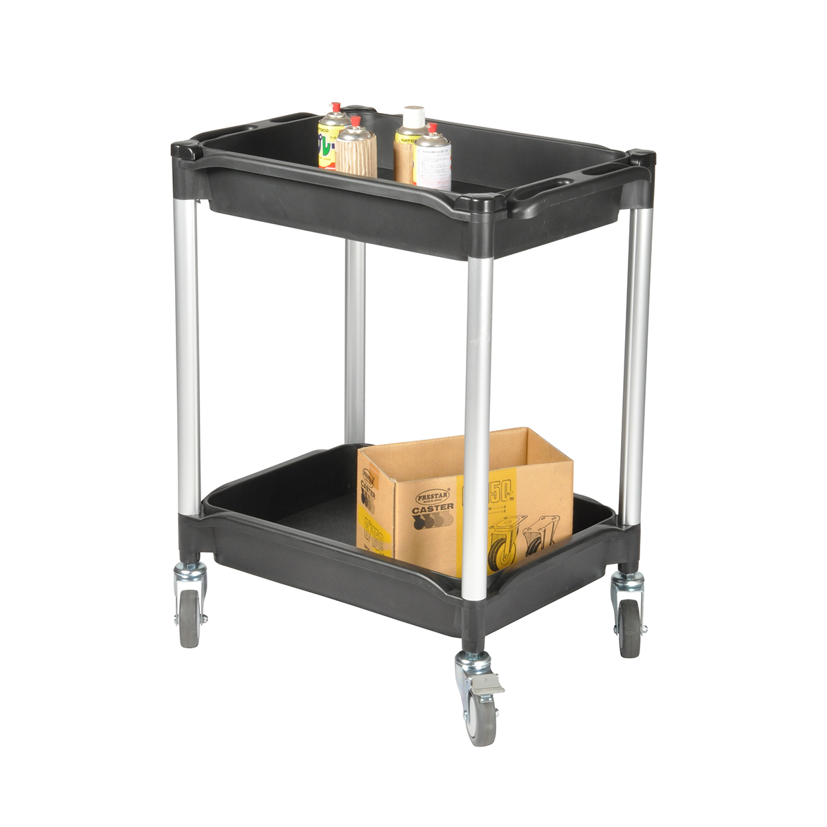 15767-HX-608E-Zwart-2 Werkstattwagen 790x480x875 mm, 250 kg Tragkraft, Etagen aus Kunststoff schwarz, Ständer Aluminium