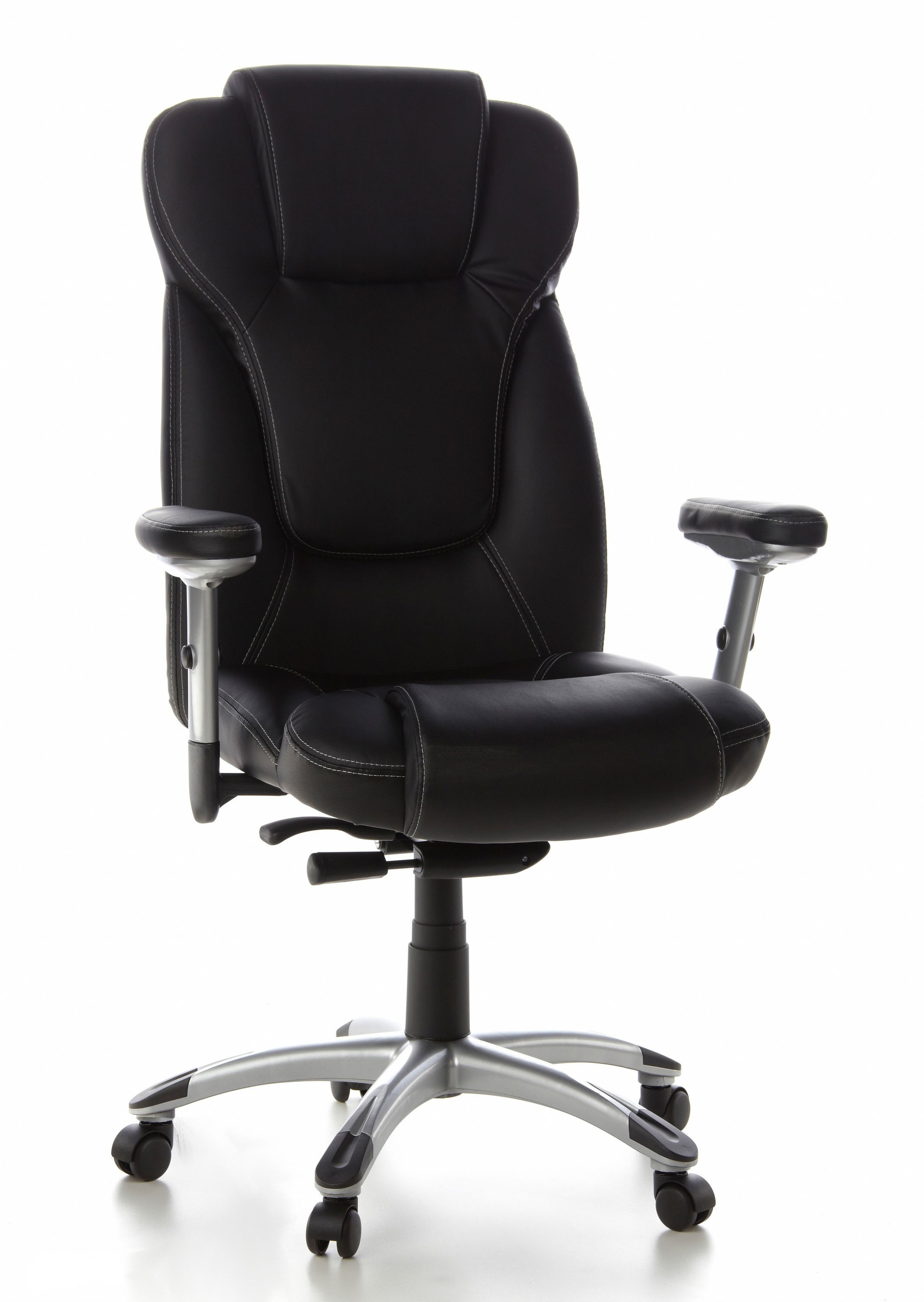 Bürostuhl / Chefsessel, 46-57 cm Sitzhöhe  mit hoher Lehne + Armlehnen, Kunstlederbezug