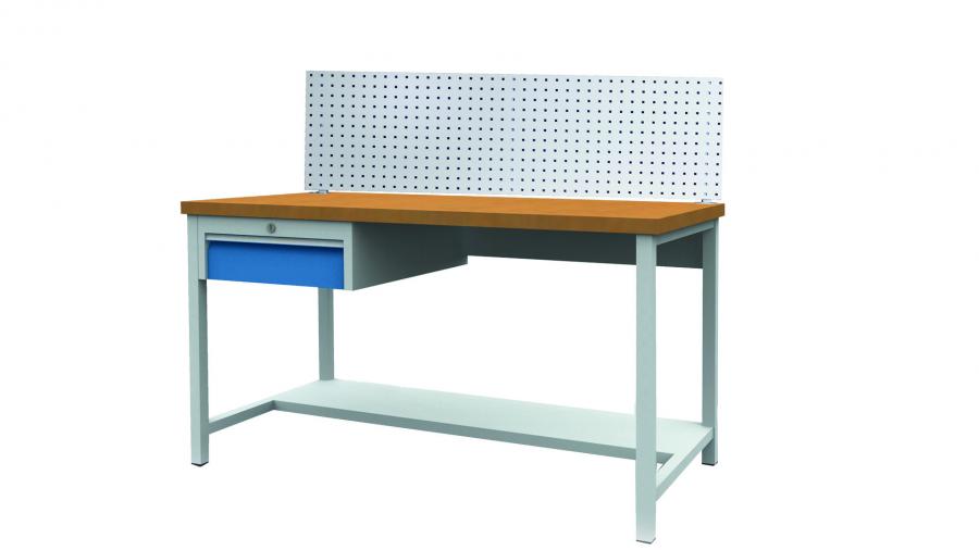 Arbeitstisch_Werkbank_mit_Hakenwand_Breite_1500_mm_03_14_31VAL Arbeitstisch - Werkbank 1500x750x859 mm, mit Hakenwand und 1 Schublade, 200 kg Tragkraft