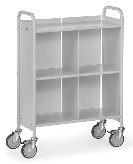 4873 Bürowagen 3 Etagen für 2 Ordnerreihen übereinander mit Trennwand lichtgrau  810x385x1100 mm, 150 kg