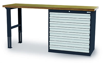 CL9H0971W206_Simplaflex Werkbank 2000x600x1060 mm, 9 Schubladen Breite 900 mm, höhenverstellbar, 1000 kg Tragkraft
