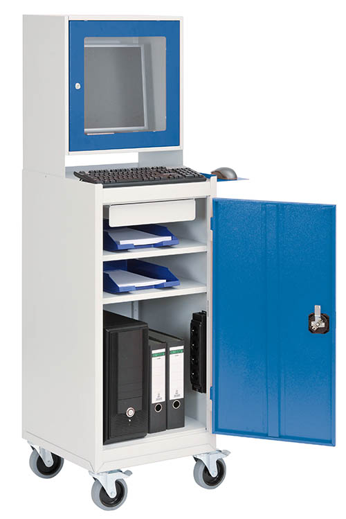 Fahrbarer Computerschrank für PC, Monitorschrank, Tastaturablage, 500x500x1750 mm