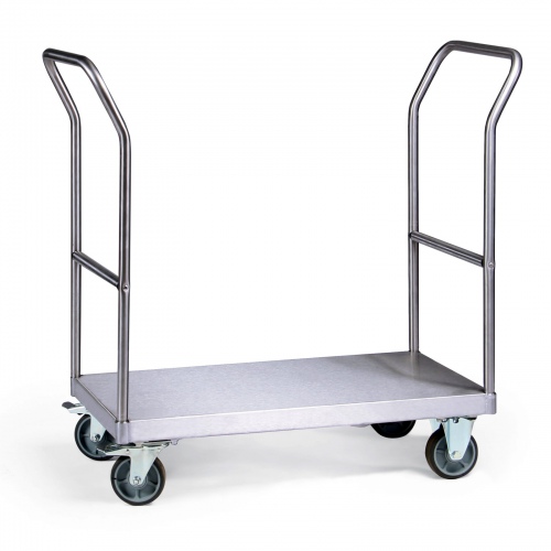 protaurus_plattformwagen_edelstahl_va-vr-211_02 Edelstahl-Plattformwagen 1000x700 mm, 600 kg Tragkraft, TPE-Räder Kunststoff, mit zwei Schiebebügeln