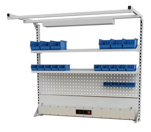 03_900_14_16A_B_H Multi-Wand für Werkbänke 1500 mm Breite mit Beleuchtung Aufbau 1500x1250 mm, inkl. Zubehör